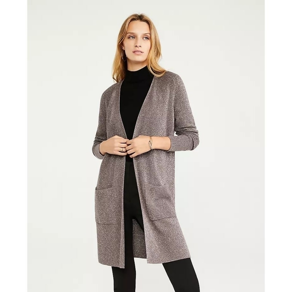 NWT Ann Taylor Shimmer Ribbed Open Cardigan